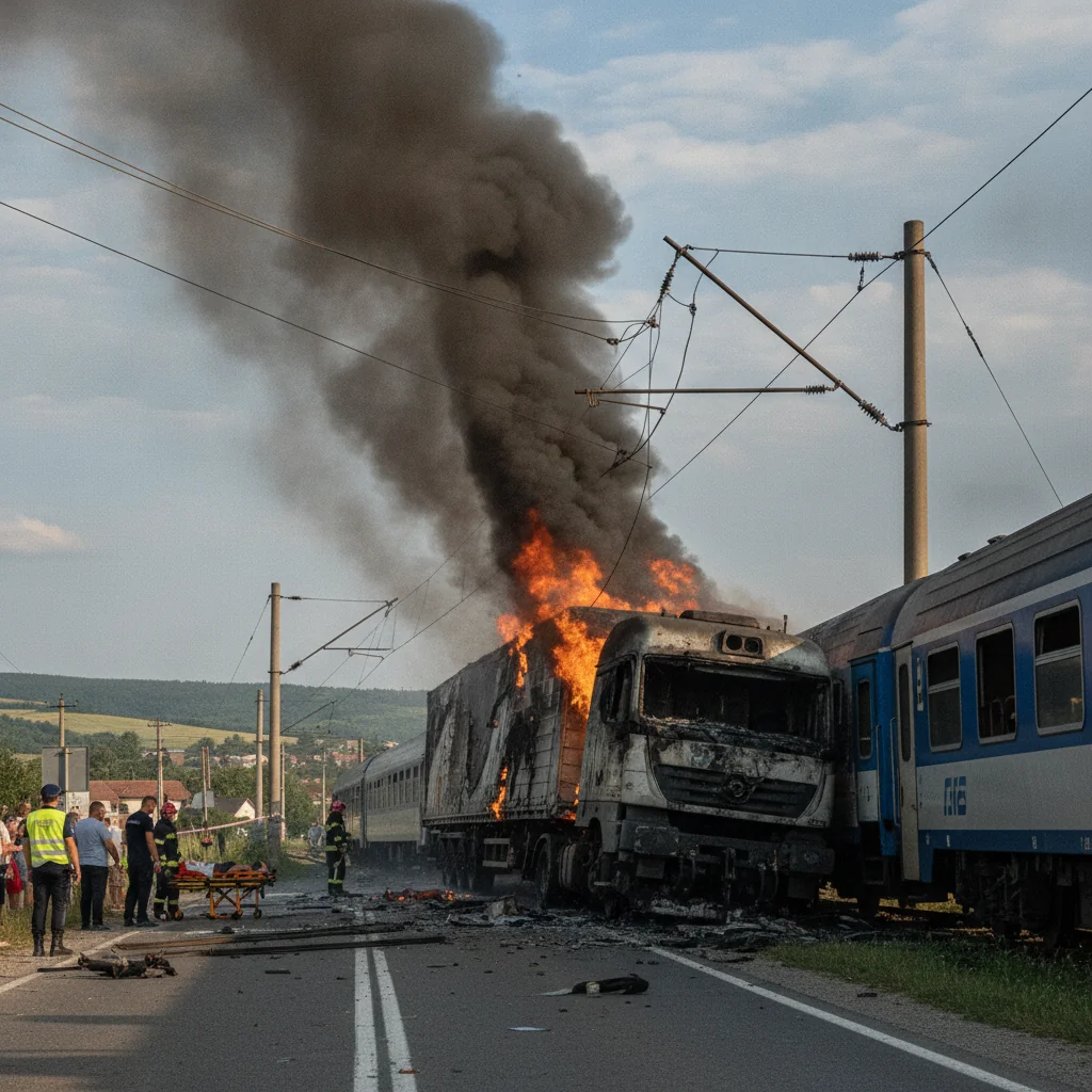 Accident feroviar în Neamț: Tren Suceava–Constanța, lovit de camion