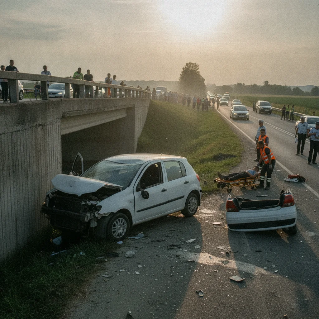 Accident grav la Cumpărătura: Șofer rănit după impact cu un cap de pod