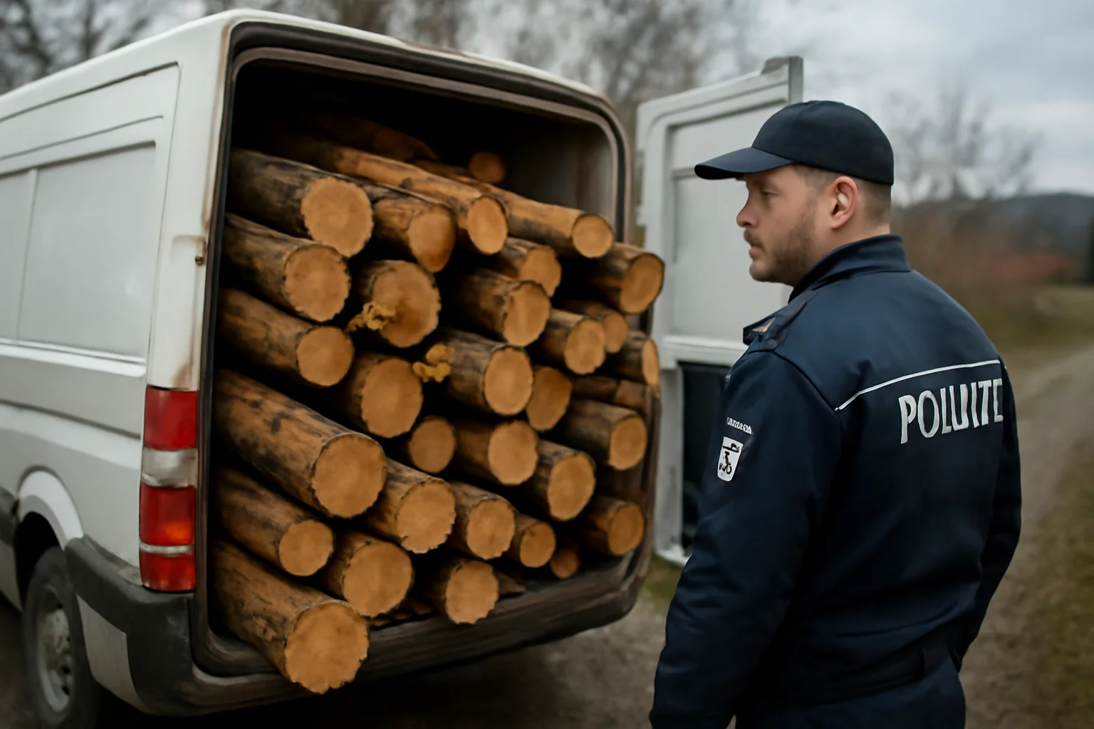 Autoutilitară cu lemn fără acte, în valoare de 10.000 de euro, confiscată de polițiști în Suceava