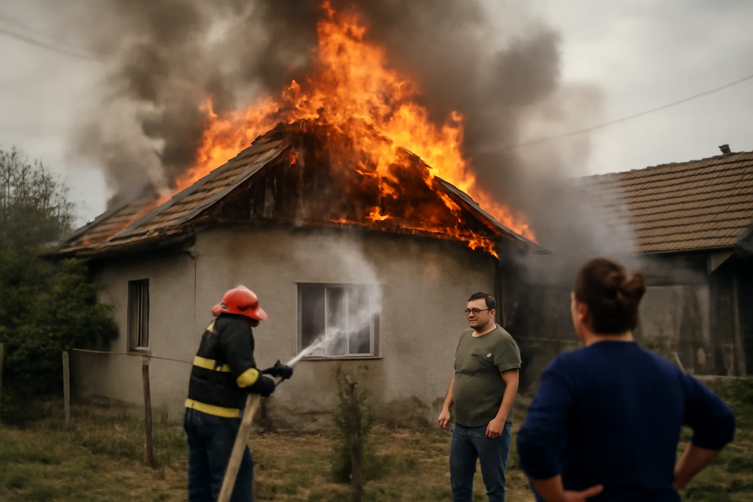 Casă și anexă distruse de un incendiu la Plopeni, orașul Salcea, în miez de noapte
