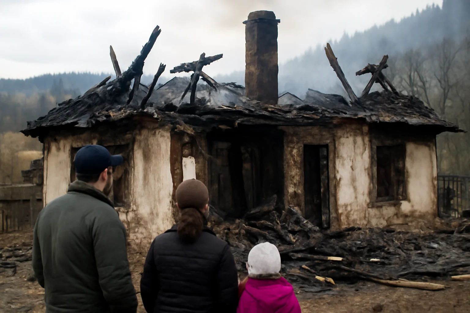 Gospodărie din Brodina, județul Suceava, mistuită de un incendiu provocat de coșul de fum