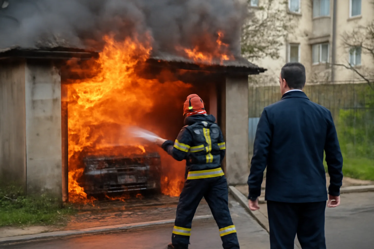 Incendiu la garaj în cartierul Europa, Suceava, pornit de la o mașină în flăcări
