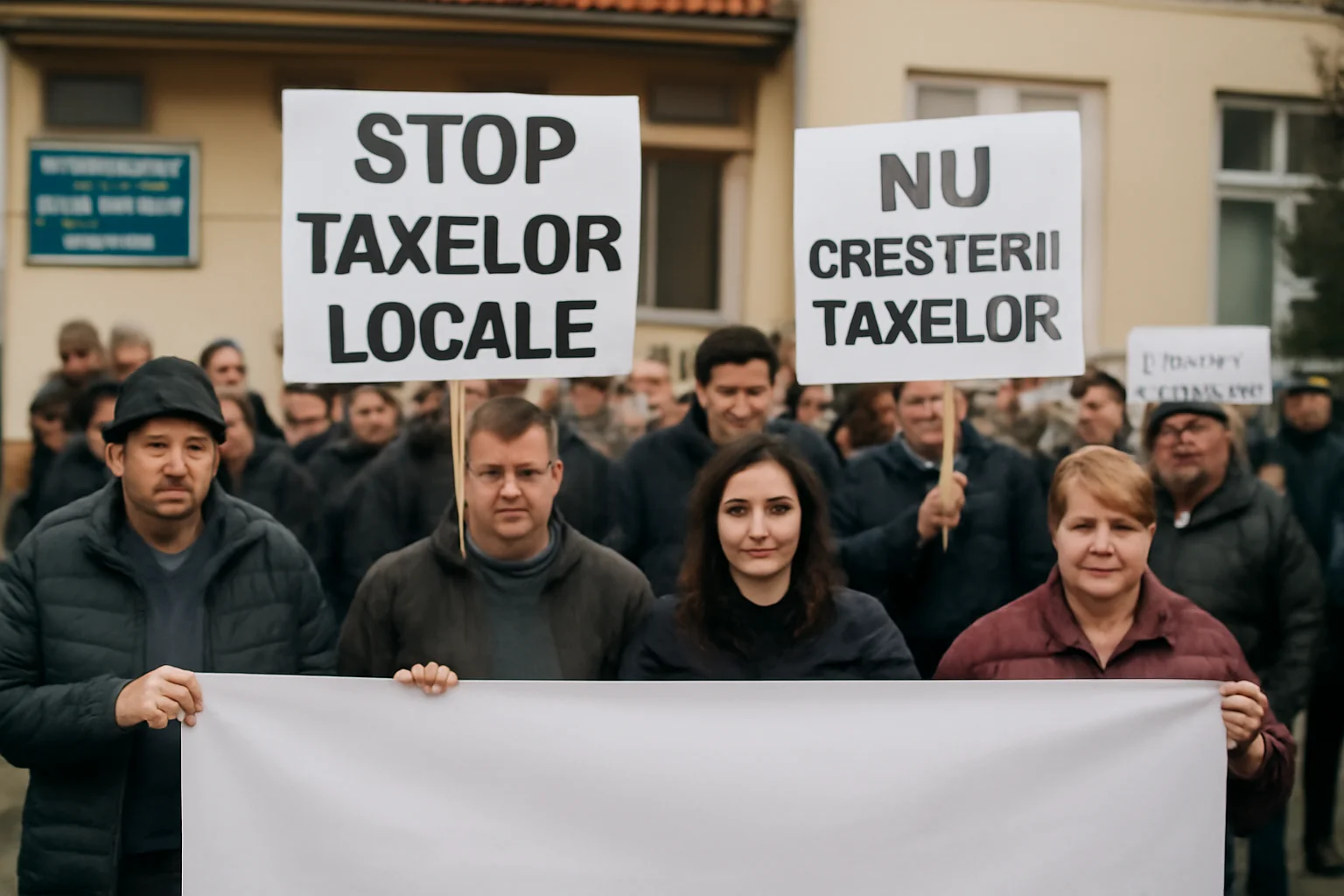 Locuitori din Salcea, județul Suceava, au protestat față de creșterea taxelor locale în fața primăriei