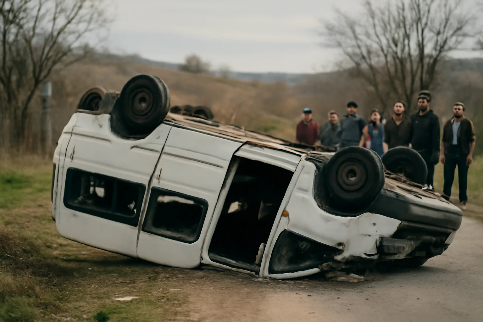 Microbuz cu pasageri moldoveni răsturnat la Ilișești, în județul Suceava