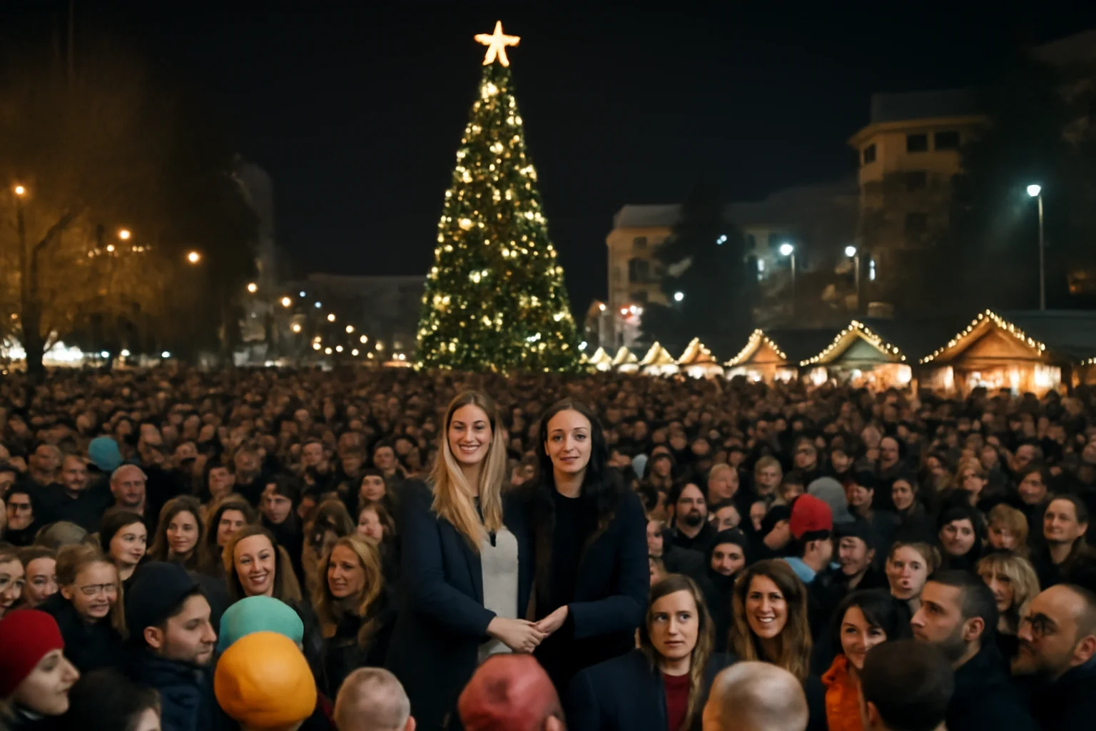 Mii de persoane au aprins luminițele bradului de Crăciun în centrul Sucevei, alături de vedetele Alessia Pop și Diana Puițău; a fost deschis Târgul de Crăciun plin de bunătăți