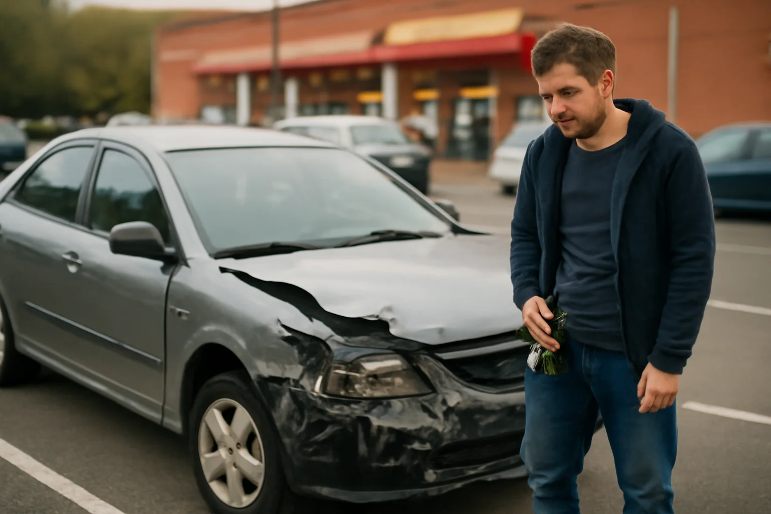 Șofer băut provoacă avarii într-o mașină parcată la un market local