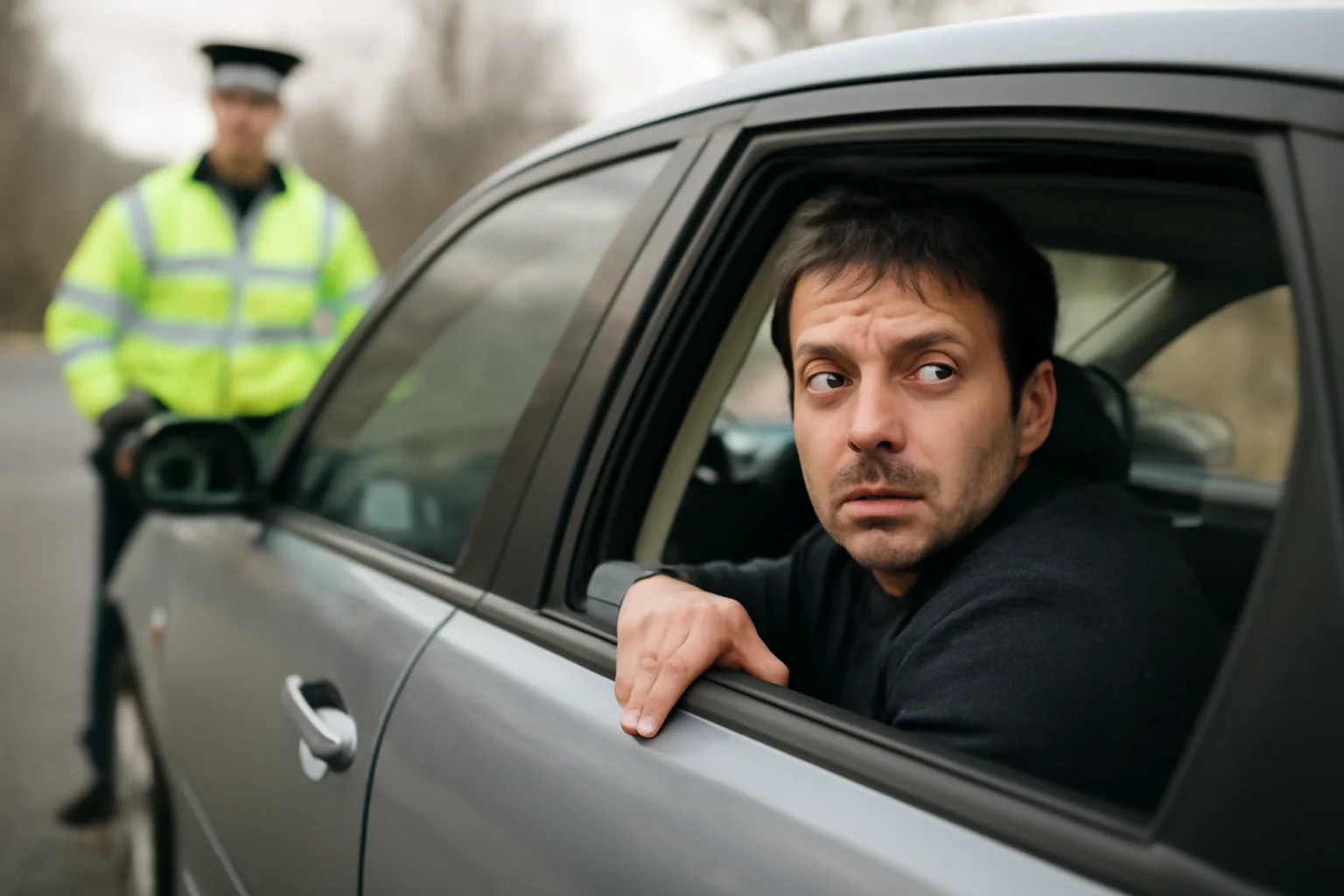 Șofer beat, sărit pe bancheta din spate când a vazut poliția