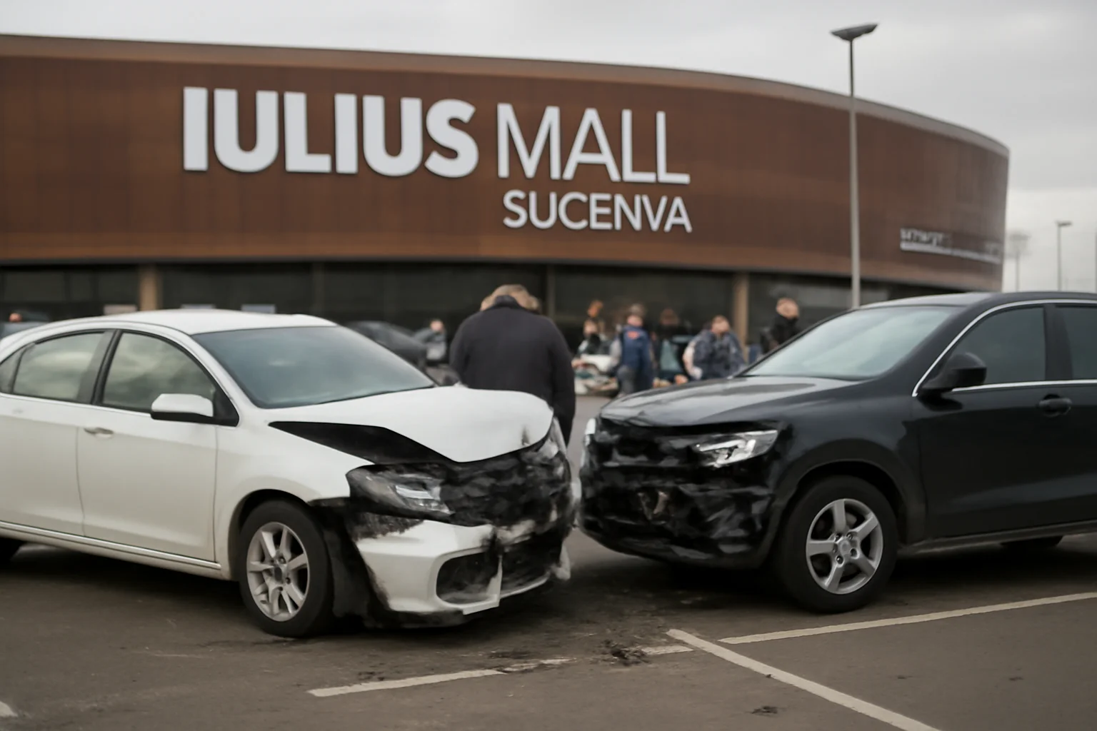 Trei mașini avariate și un șofer rănit într-un accident în parcarea Iulius Mall Suceava