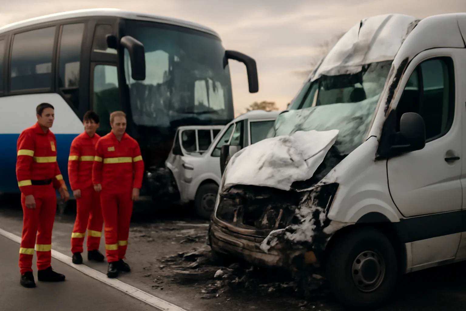 Trei răniți după coliziunea dintre un autocar și două microbuze, șoferul unui microbuz vinovat pentru nepăstrarea distanței regulamentare